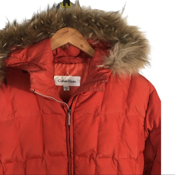 Calvin Klein Fur Hooded Goose Down Puffer Jacket M - Picture 5 of 5